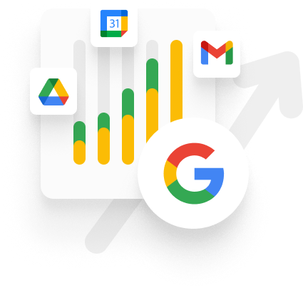 Laptop mit Google Workspace-Tools wie Gmail, Drive, Docs und Kalender – Symbol für Setup und Konfiguration in kleinen Unternehmen